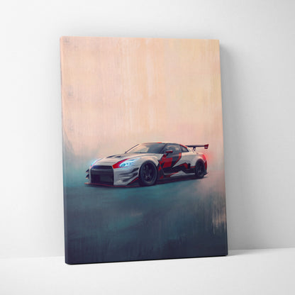 Nissan GT-R Inspired Car Wall Art - Track Racing Vehicle Canvas Painting for Home Decor