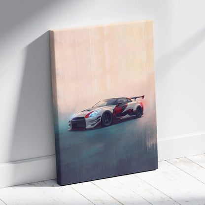 Nissan GT-R Inspired Car Wall Art - Track Racing Vehicle Canvas Painting for Home Decor