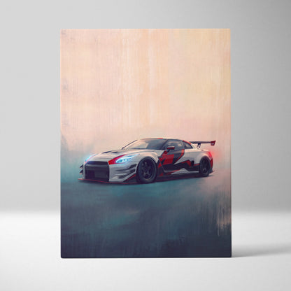 Nissan GT-R Inspired Car Wall Art - Track Racing Vehicle Canvas Painting for Home Decor