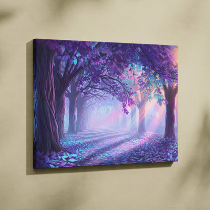 Neon Forest Vaporwave Canvas - Forest Neon Purple Blue Bedroom Vaporwave Dreamy Retrofuturism Neon Wall Art Canvas