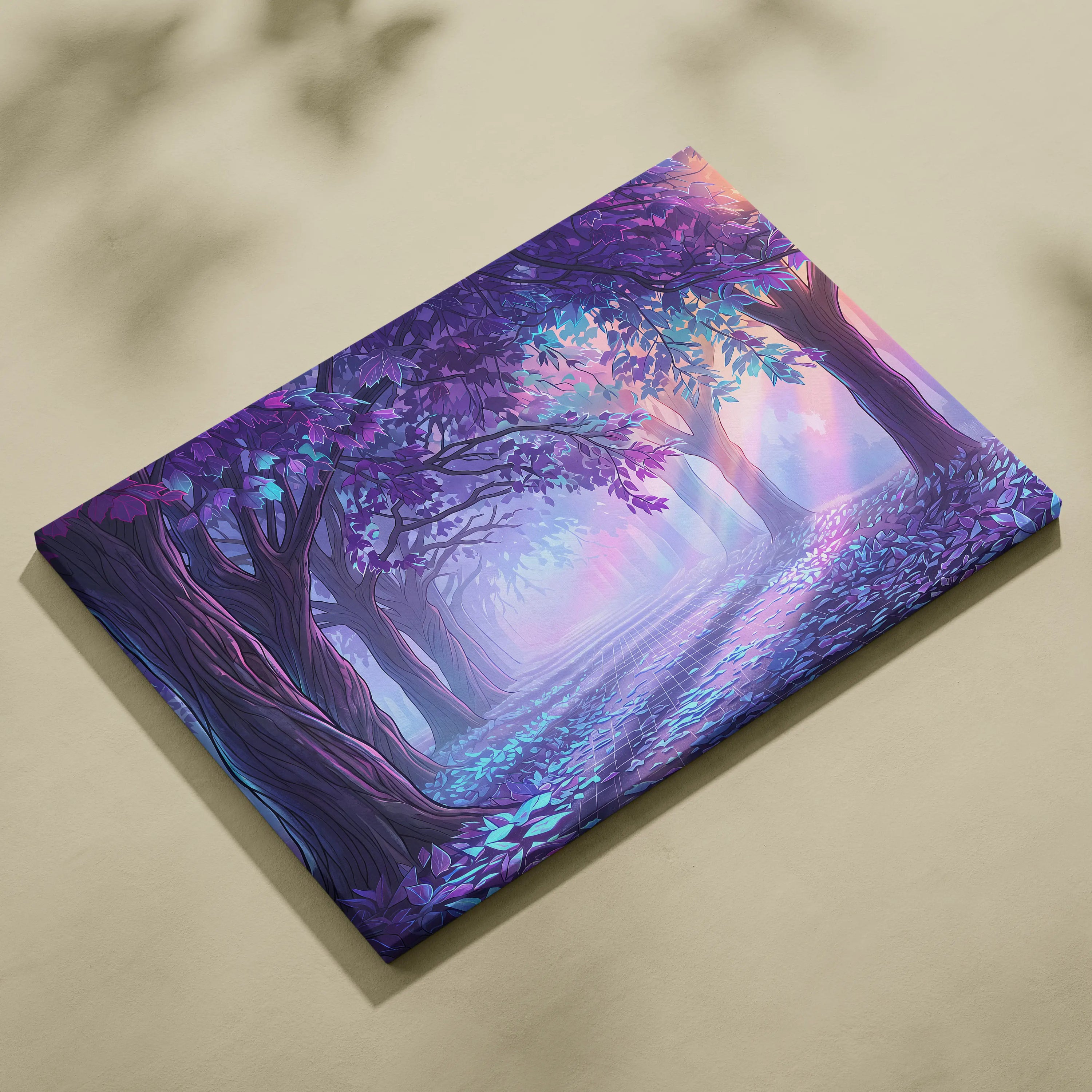 Neon Forest Vaporwave Canvas - Forest Neon Purple Blue Bedroom Vaporwave Dreamy Retrofuturism Neon Wall Art Canvas