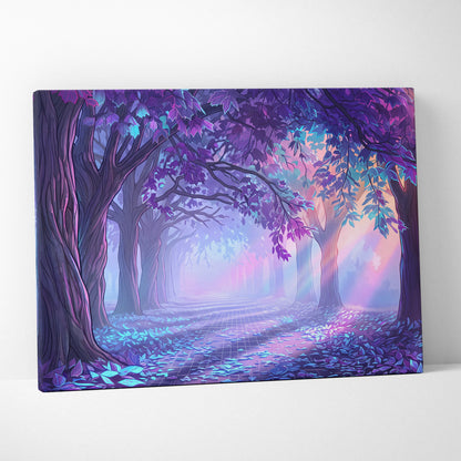 Neon Forest Vaporwave Canvas - Forest Neon Purple Blue Bedroom Vaporwave Dreamy Retrofuturism Neon Wall Art Canvas