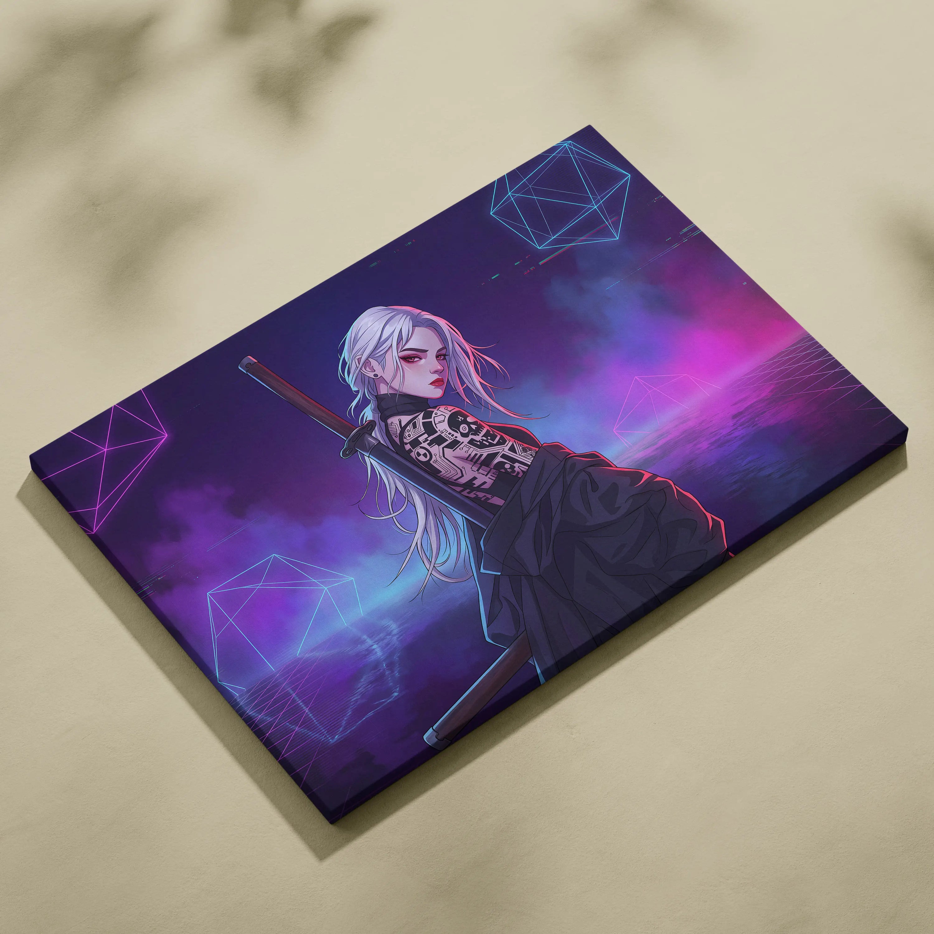 Vaporwave Neon Femme Canvas - Femme Neon Pink Purple Blue Living Room Vaporwave Retro Futuristic Wall Art Canvas Print