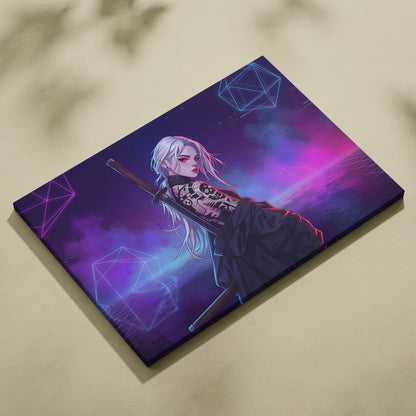 Vaporwave Neon Femme Canvas - Femme Neon Pink Purple Blue Living Room Vaporwave Retro Futuristic Wall Art Canvas Print