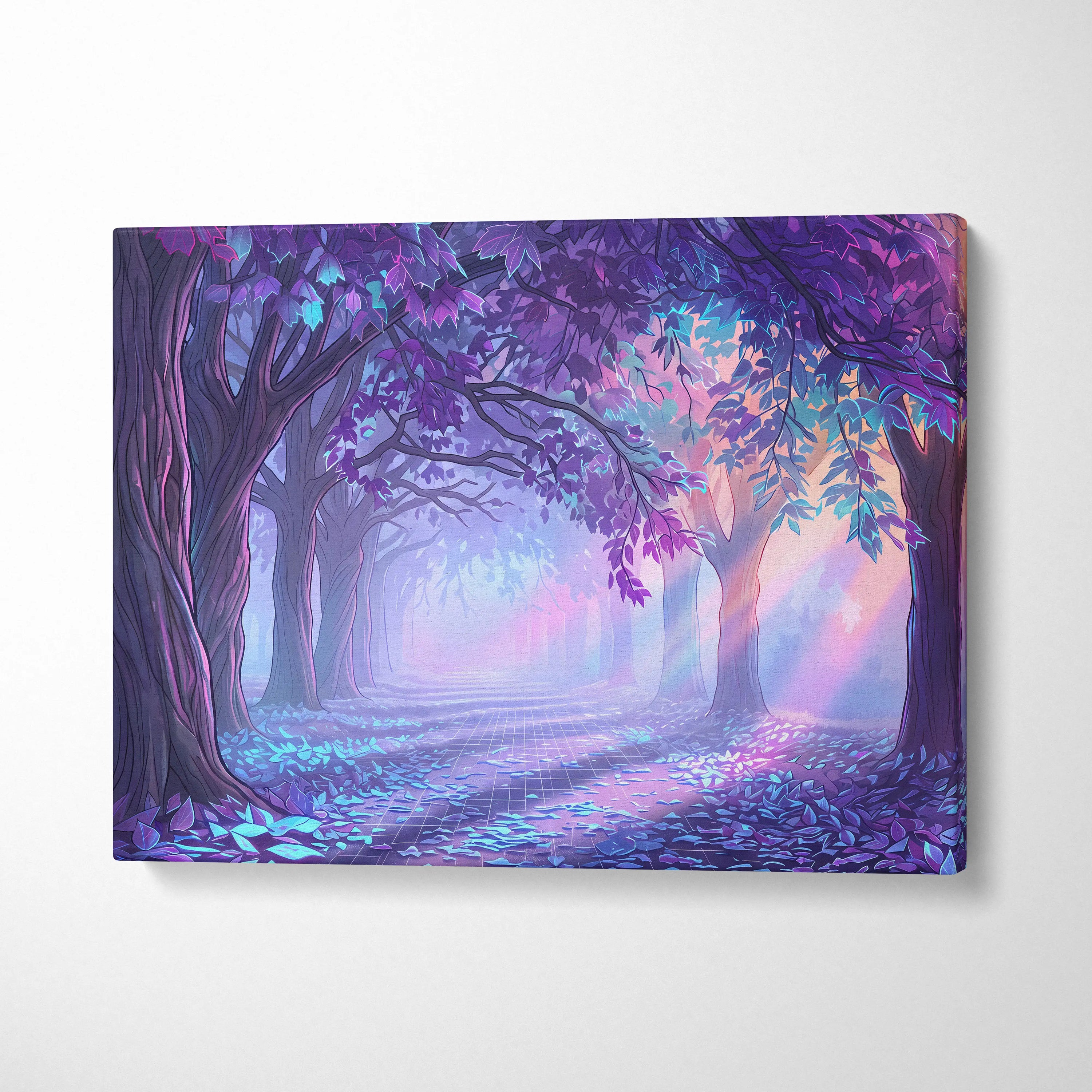 Neon Forest Vaporwave Canvas - Forest Neon Purple Blue Bedroom Vaporwave Dreamy Retrofuturism Neon Wall Art Canvas