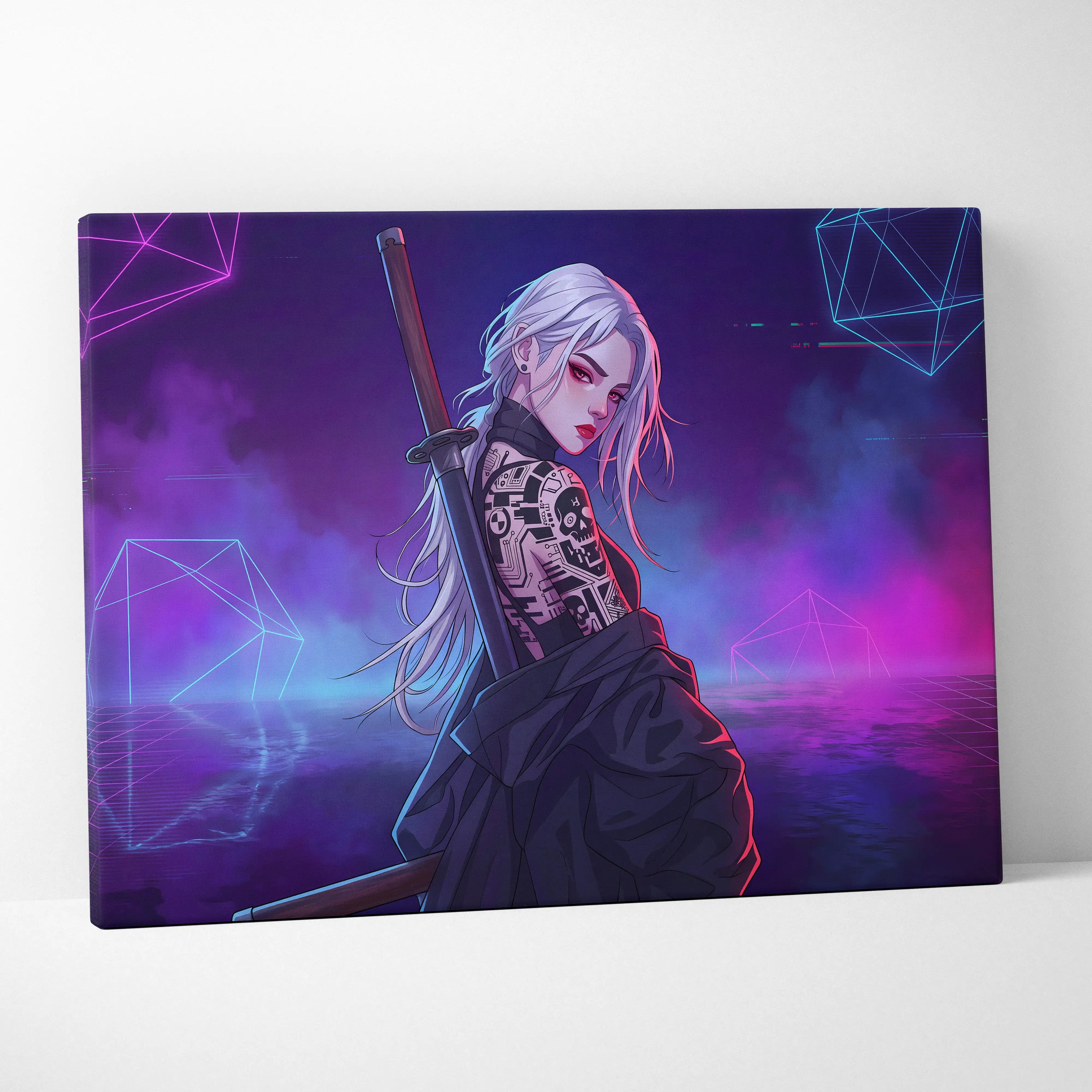 Vaporwave Neon Femme Canvas - Femme Neon Pink Purple Blue Living Room Vaporwave Retro Futuristic Wall Art Canvas Print