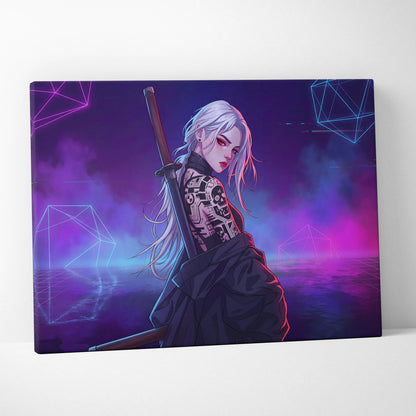 Vaporwave Neon Femme Canvas - Femme Neon Pink Purple Blue Living Room Vaporwave Retro Futuristic Wall Art Canvas Print
