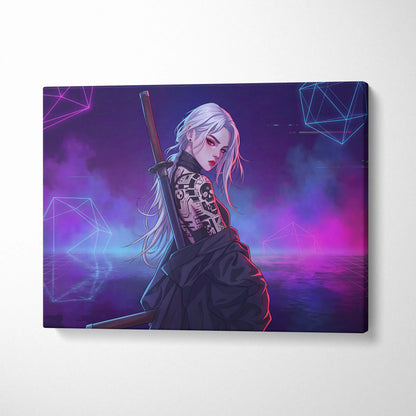 Vaporwave Neon Femme Canvas - Femme Neon Pink Purple Blue Living Room Vaporwave Retro Futuristic Wall Art Canvas Print