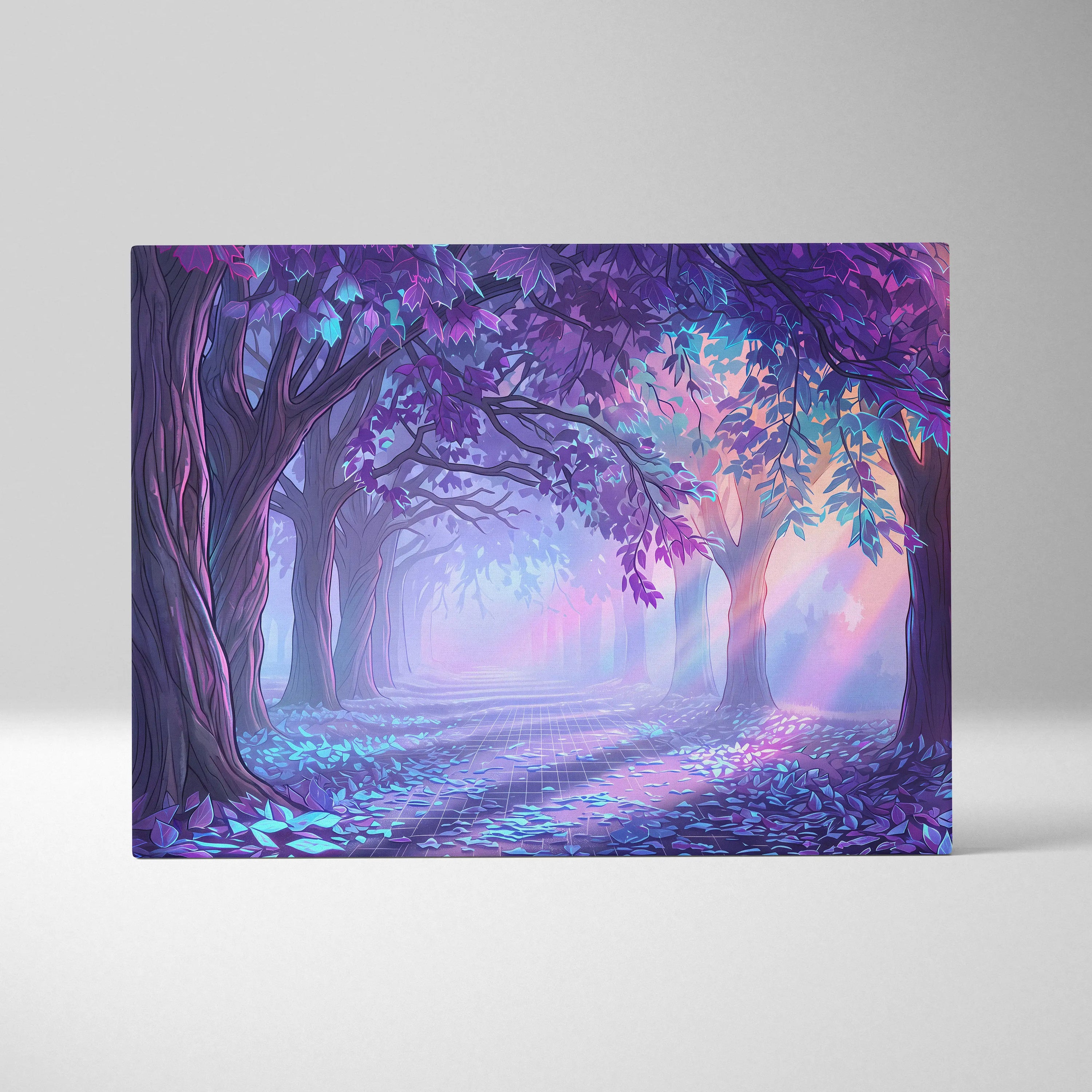Neon Forest Vaporwave Canvas - Forest Neon Purple Blue Bedroom Vaporwave Dreamy Retrofuturism Neon Wall Art Canvas