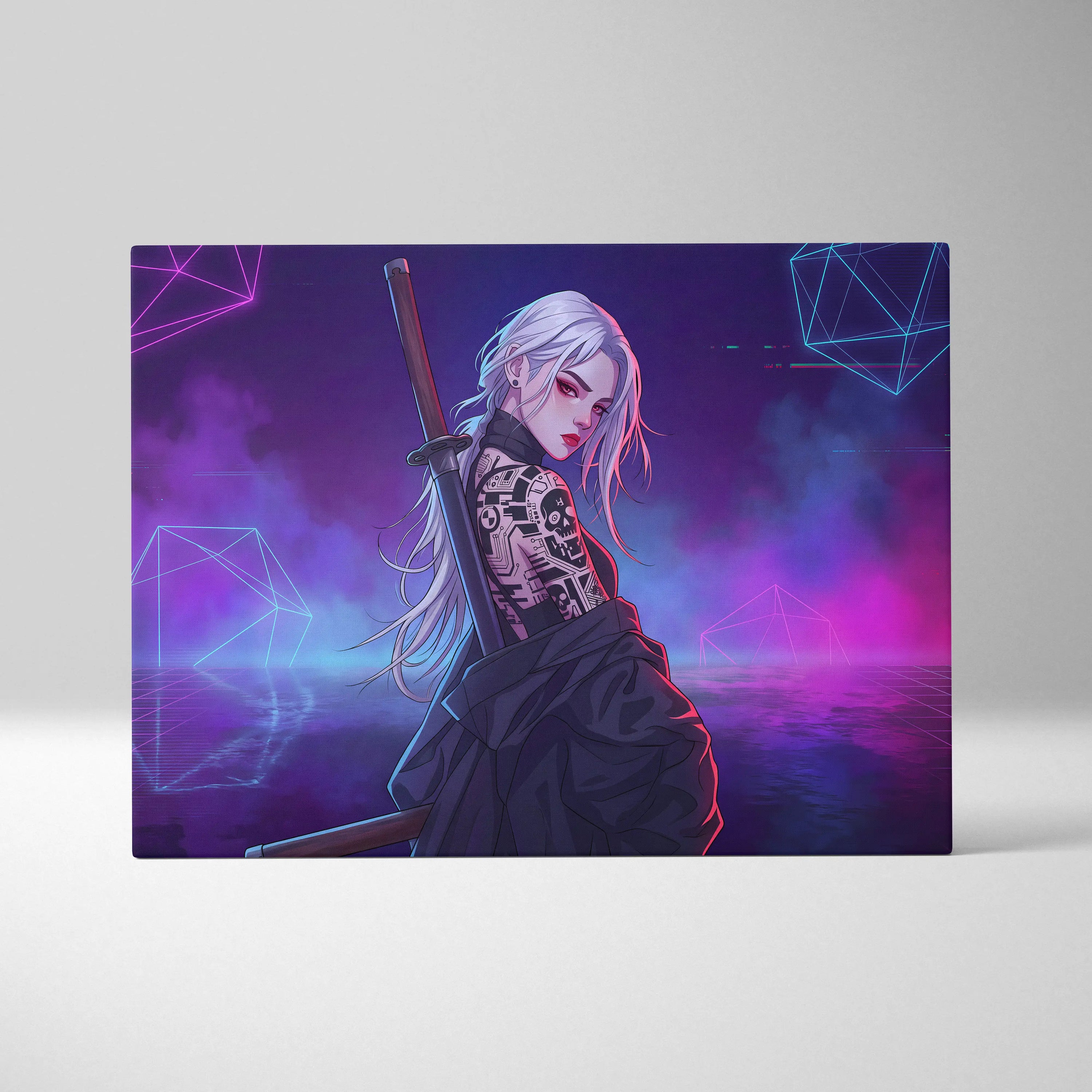 Vaporwave Neon Femme Canvas - Femme Neon Pink Purple Blue Living Room Vaporwave Retro Futuristic Wall Art Canvas Print