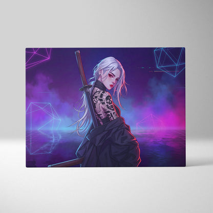Vaporwave Neon Femme Canvas - Femme Neon Pink Purple Blue Living Room Vaporwave Retro Futuristic Wall Art Canvas Print