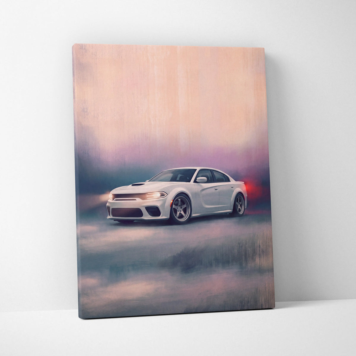 Dodge Charger Inspired Automotive Wall Art, White Muscle Car Canvas Print