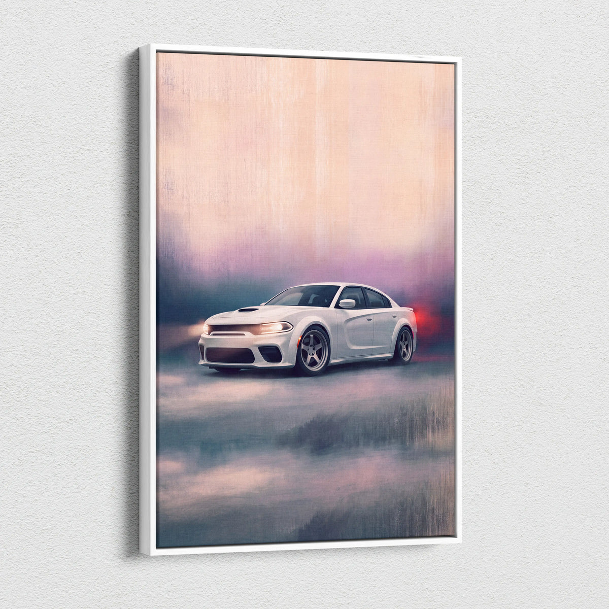 Dodge Charger Inspired Automotive Wall Art, White Muscle Car Canvas Print