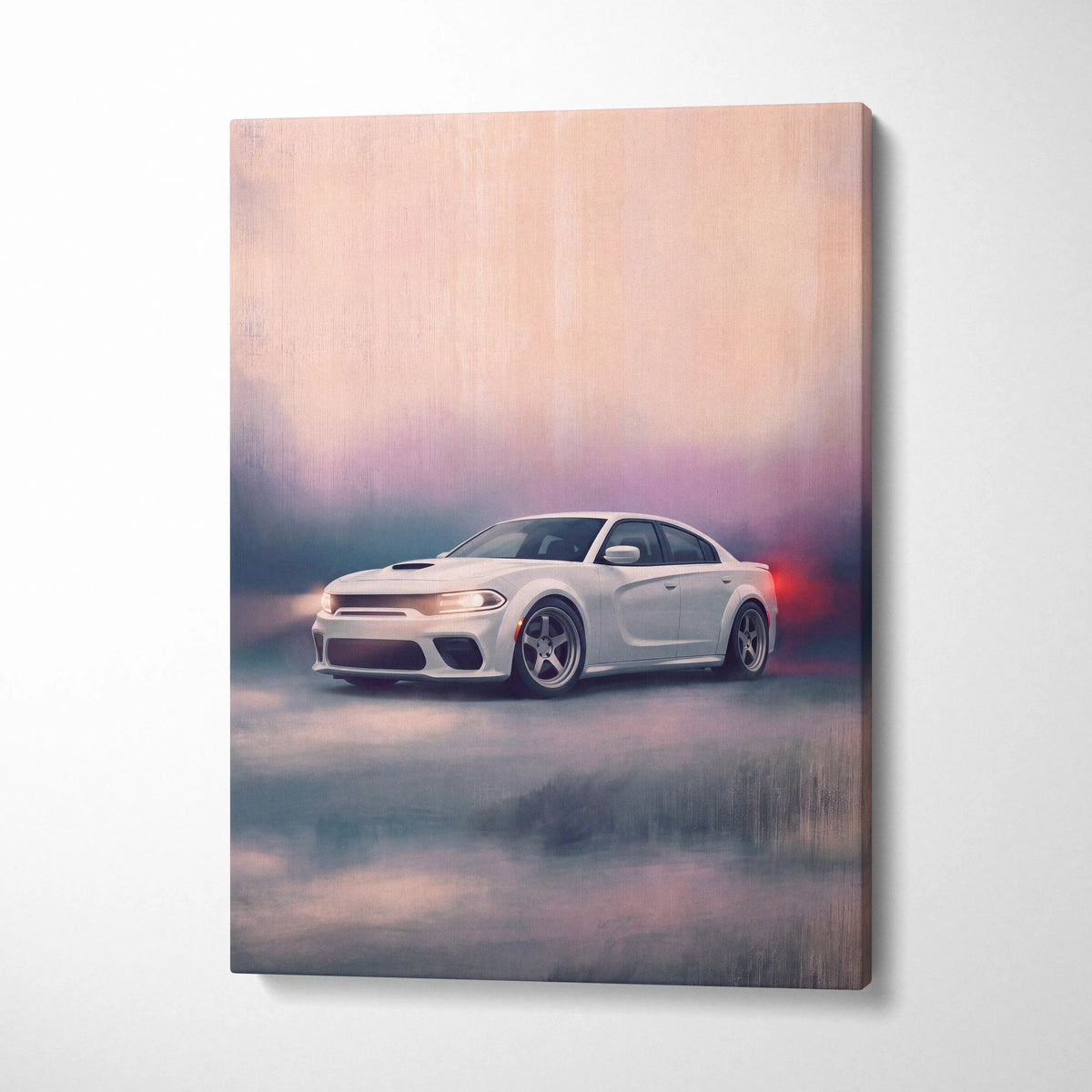 Dodge Charger Inspired Automotive Wall Art, White Muscle Car Canvas Print