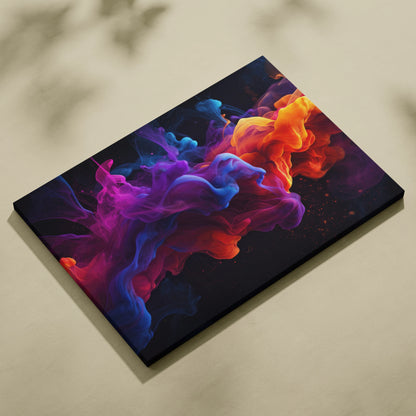 Abstract digital canvas art featuring vibrant swirling clouds in blue, purple, and orange on a black background.