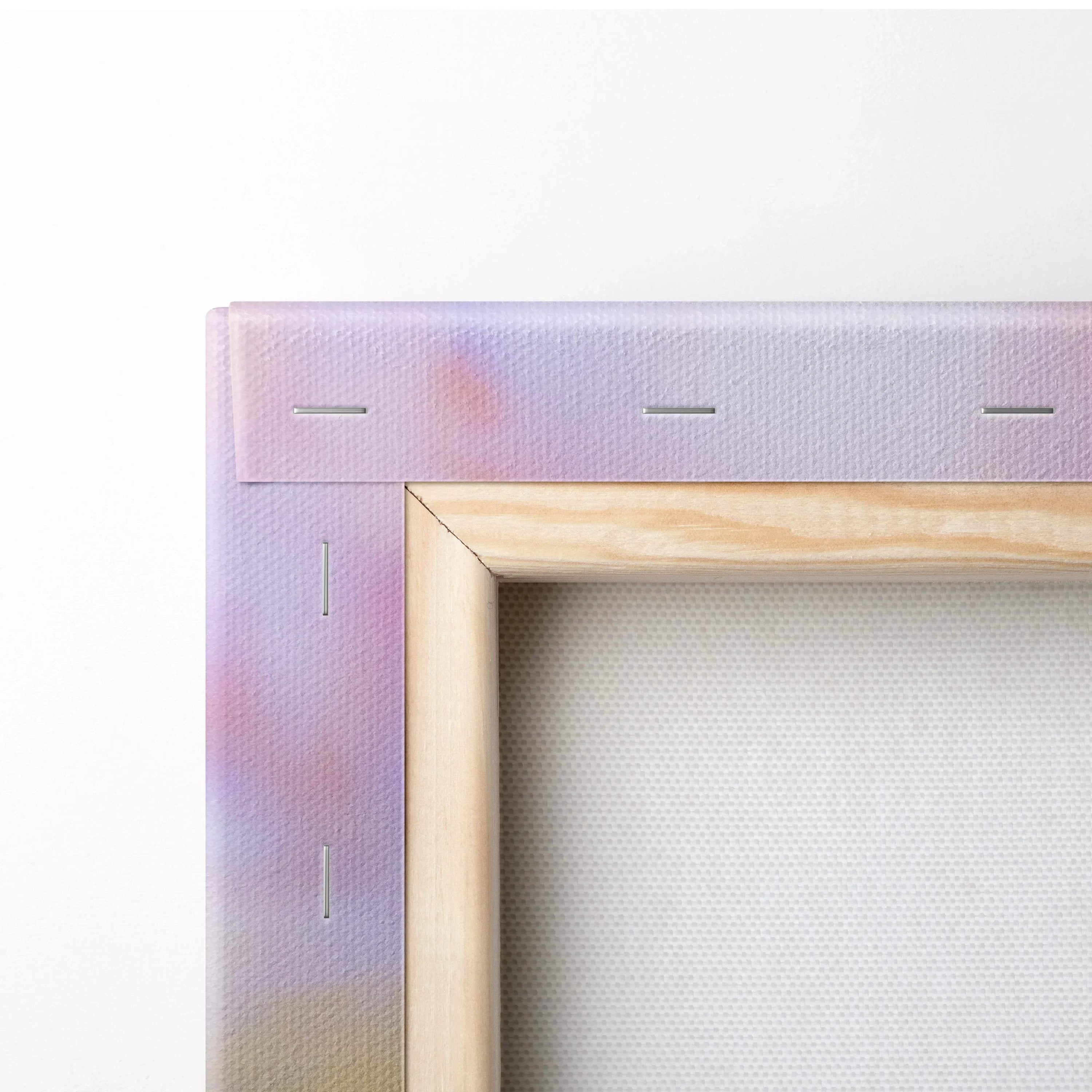 Dreamy cherry blossom canvas wall art in lavender pink sunset gradient with wood frame