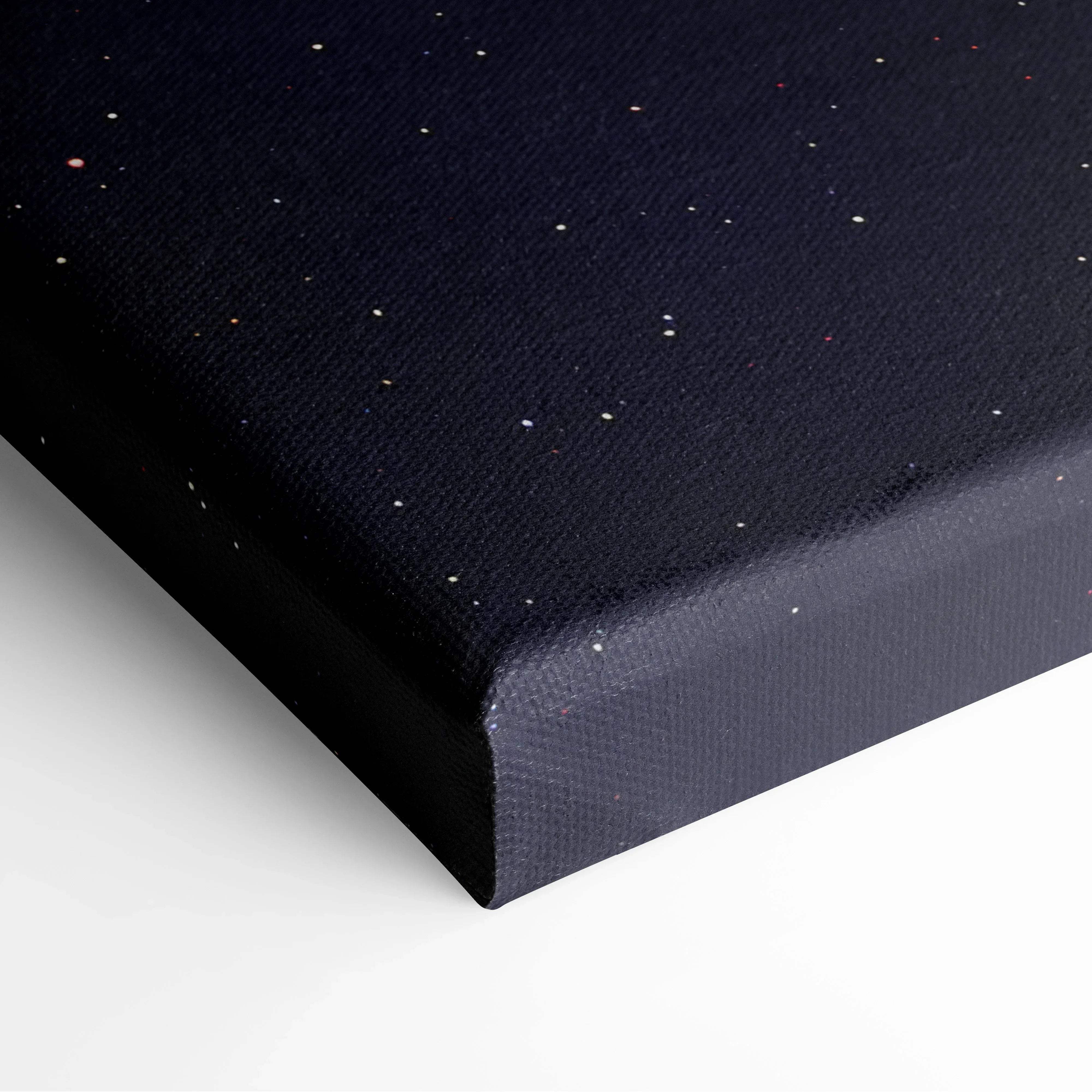 Black canvas print featuring a starry night sky design with purple and orange hues for bold contemporary decor