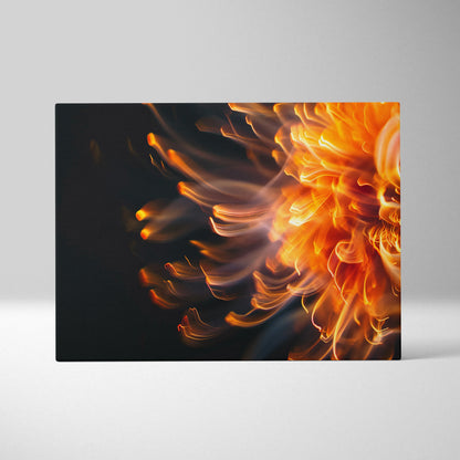 Abstract digital art canvas featuring vibrant orange and yellow floral shapes against a dark background.