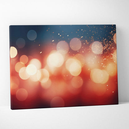 Abstract digital canvas art with warm bokeh lights in orange, red, and dark blue tones.