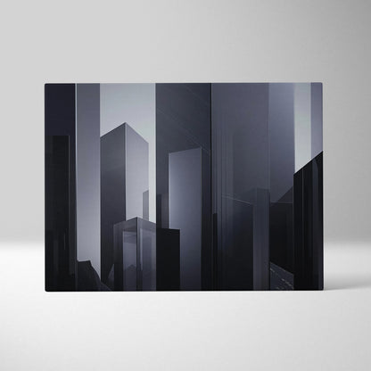 Abstract minimalist digital canvas wall art featuring vertical geometric shapes in varying shades of dark gray and black.