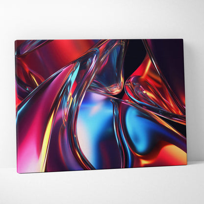 Abstract digital canvas art with fluid shapes in red, blue, and purple tones for wall decor.