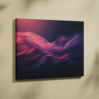 Vibrant abstract digital canvas art with flowing pink and purple waves on dark background wall art canvas.