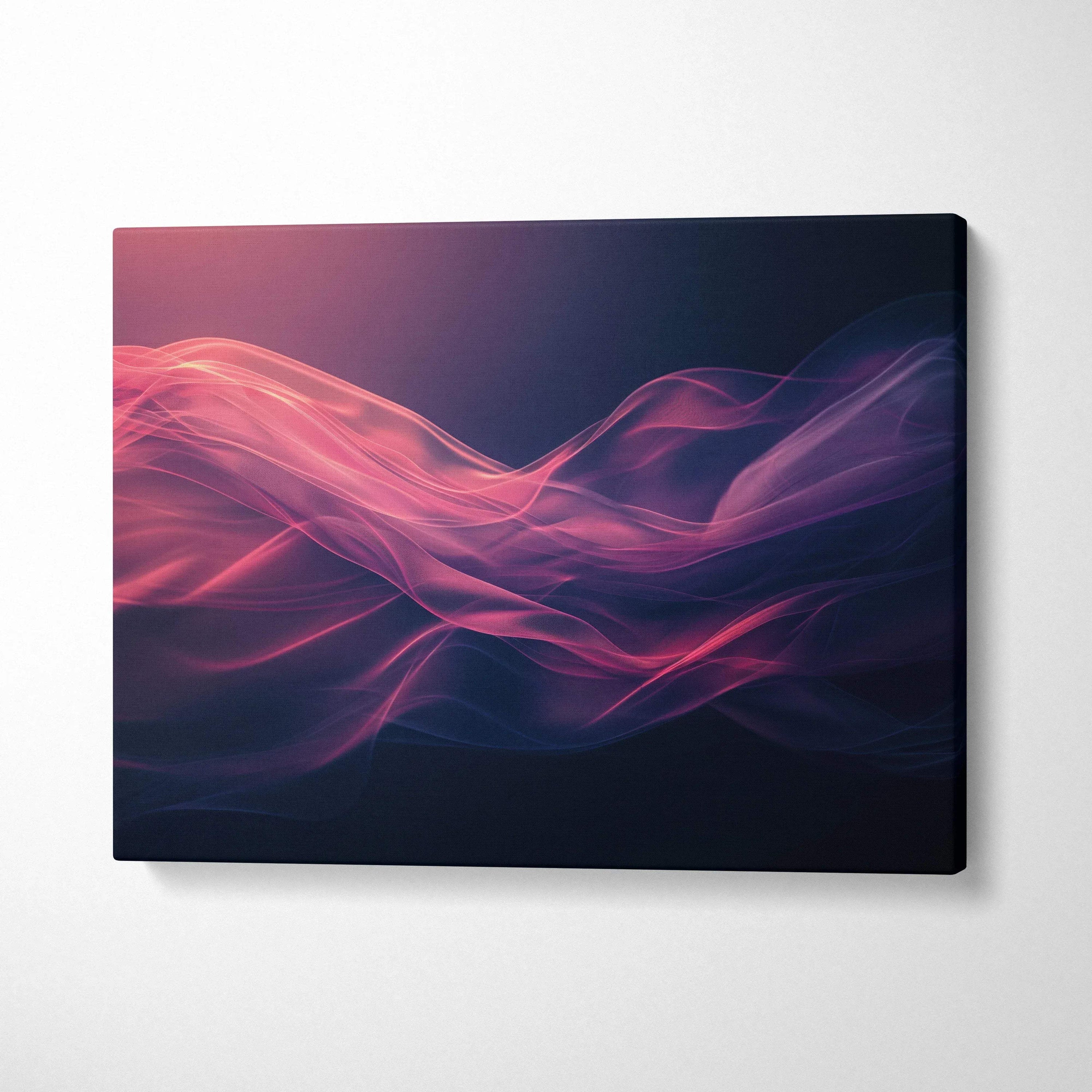Abstract vibrant red and purple wave design on dark canvas wall art print.