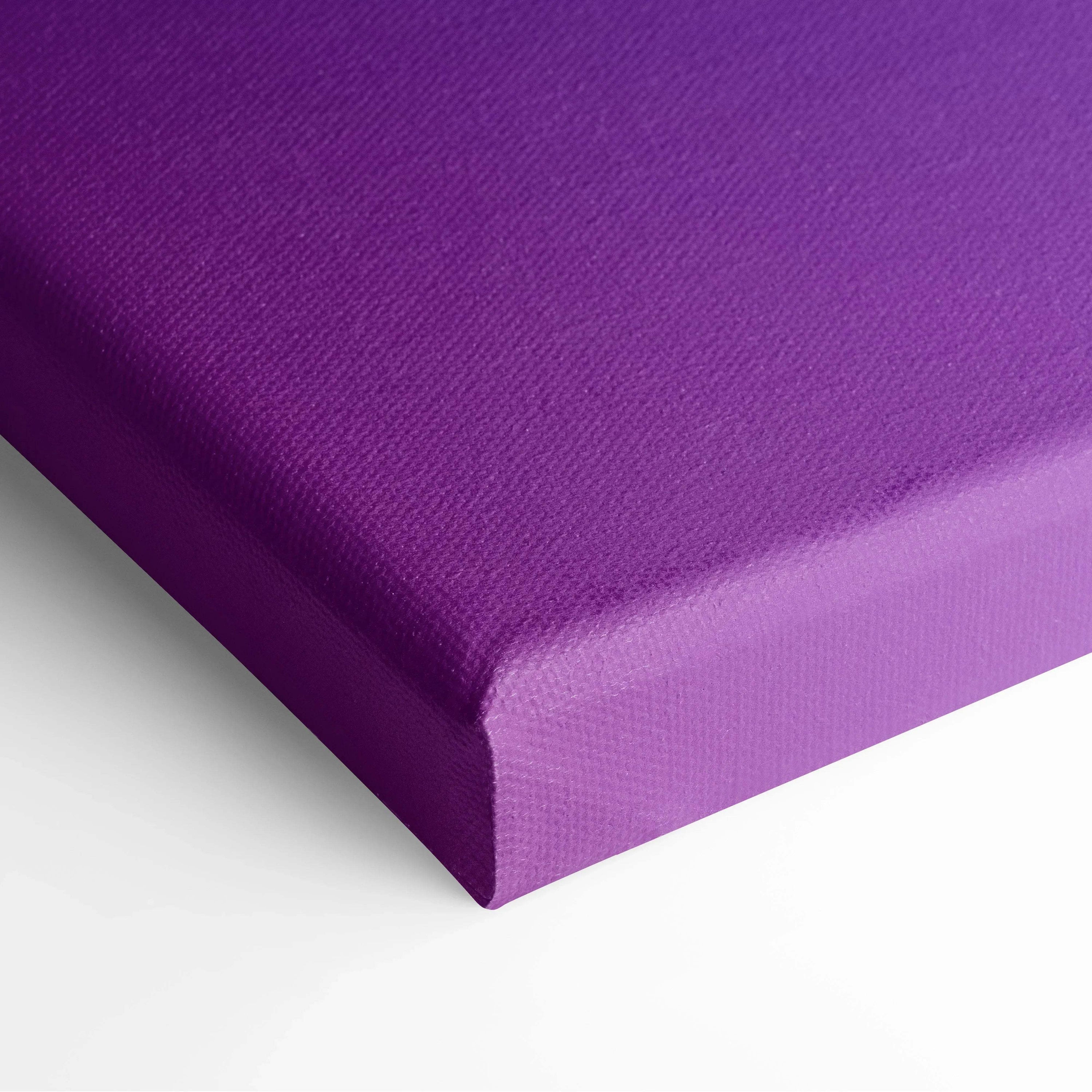 Purple textured canvas corner with vibrant abstract digital art print and clean edges.