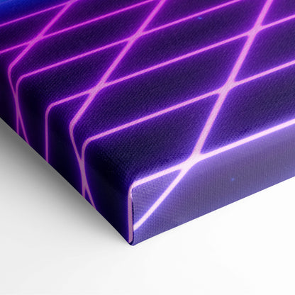 Purple canvas print featuring a glowing neon grid pattern for vaporwave synthwave wall decor with pink glow