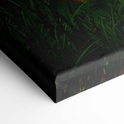 Black canvas print featuring textured vibrant green grass design enchanted green forest wall art for whimsical interiors