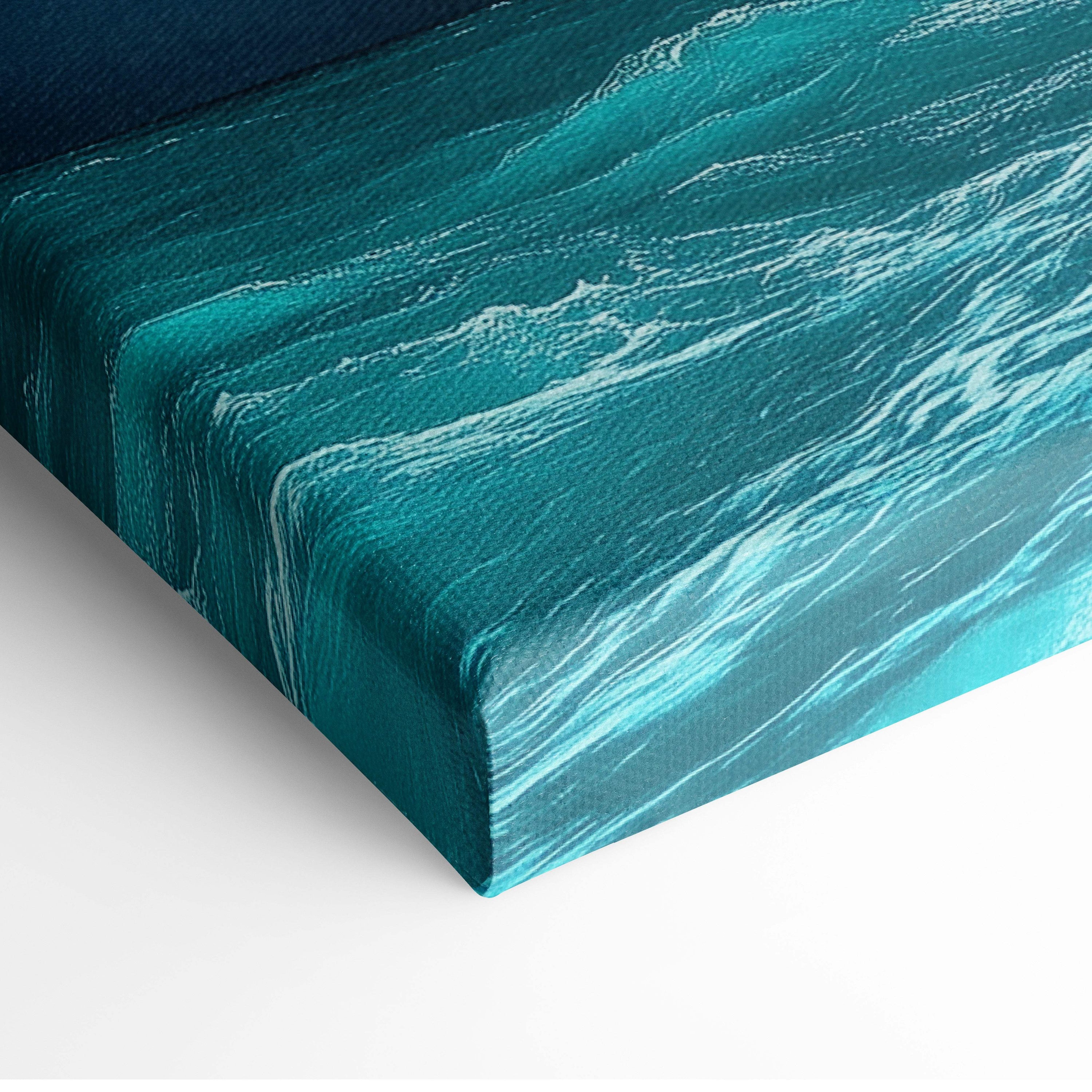 Teal ocean wave canvas print with textured brushstroke waves and white foam accents from apocalyptic supercell storm photography
