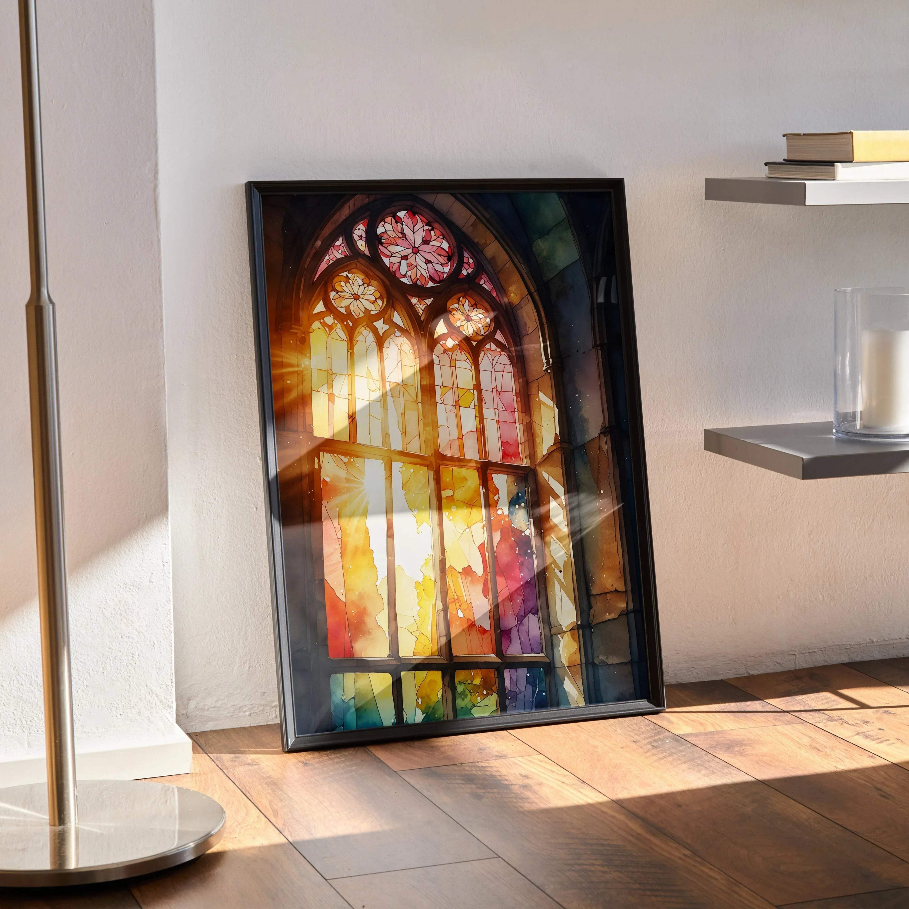 Faith Inspired Watercolor Stained Glass Art Poster | Vertical - Throttle Designs