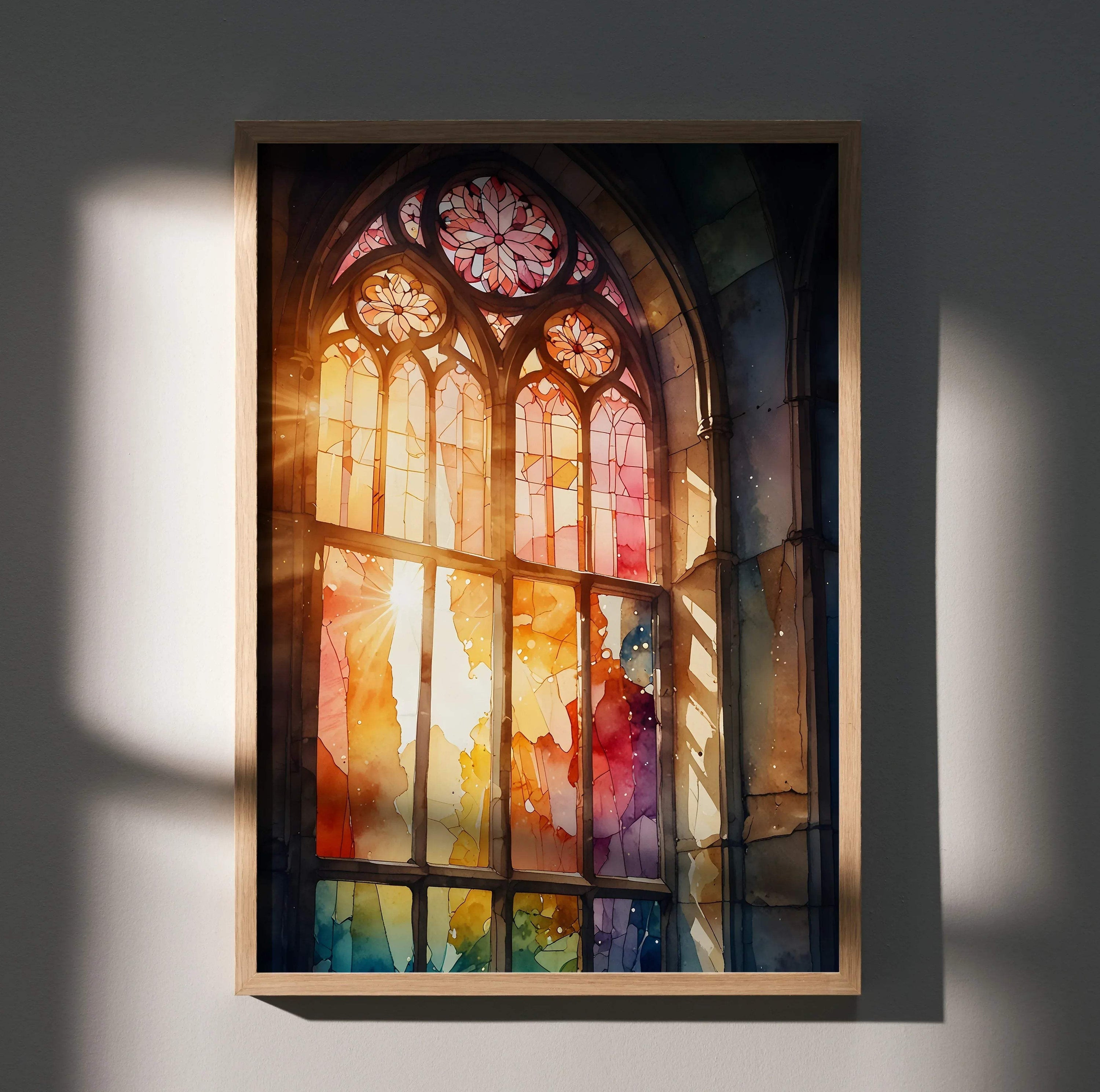 Faith Inspired Watercolor Stained Glass Art Poster | Vertical - Throttle Designs