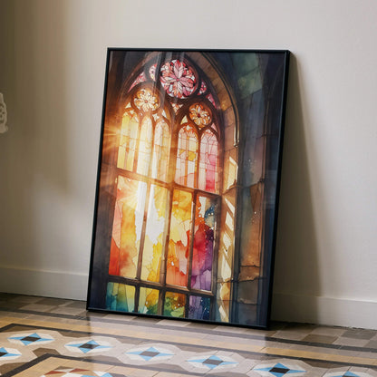 Faith Inspired Watercolor Stained Glass Art Poster | Vertical - Throttle Designs