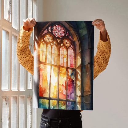Faith Inspired Watercolor Stained Glass Art Poster | Vertical - Throttle Designs