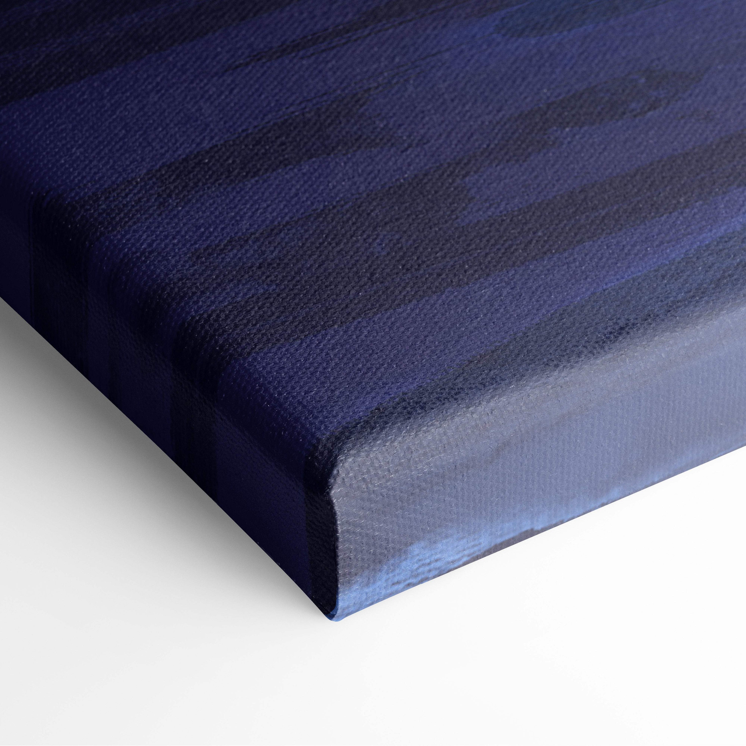 Deep navy blue canvas print with subtle horizontal gradient stripes for aurora night sky wall art display