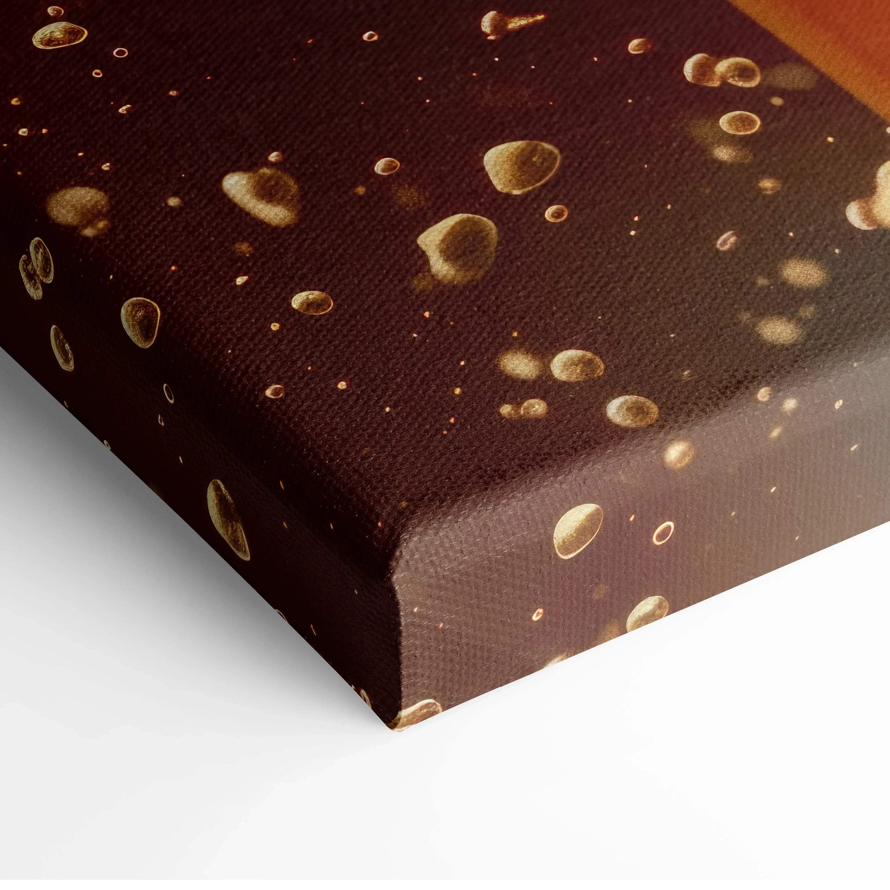 Canvas wall art with chocolate brown background and scattered almond and nut motifs.