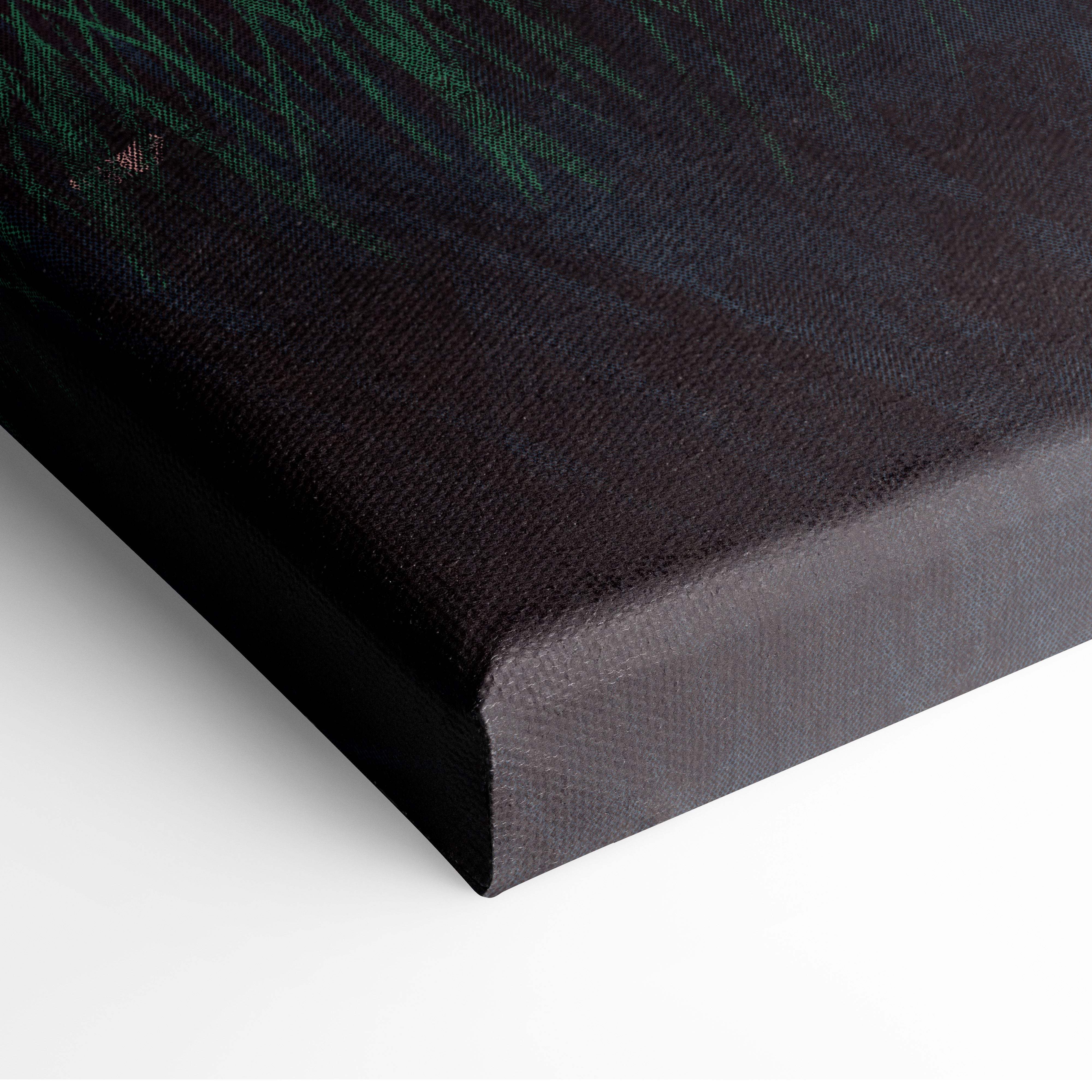 Dark fantasy sorceress black canvas print with textured surface and subtle green abstract patterns for wall art