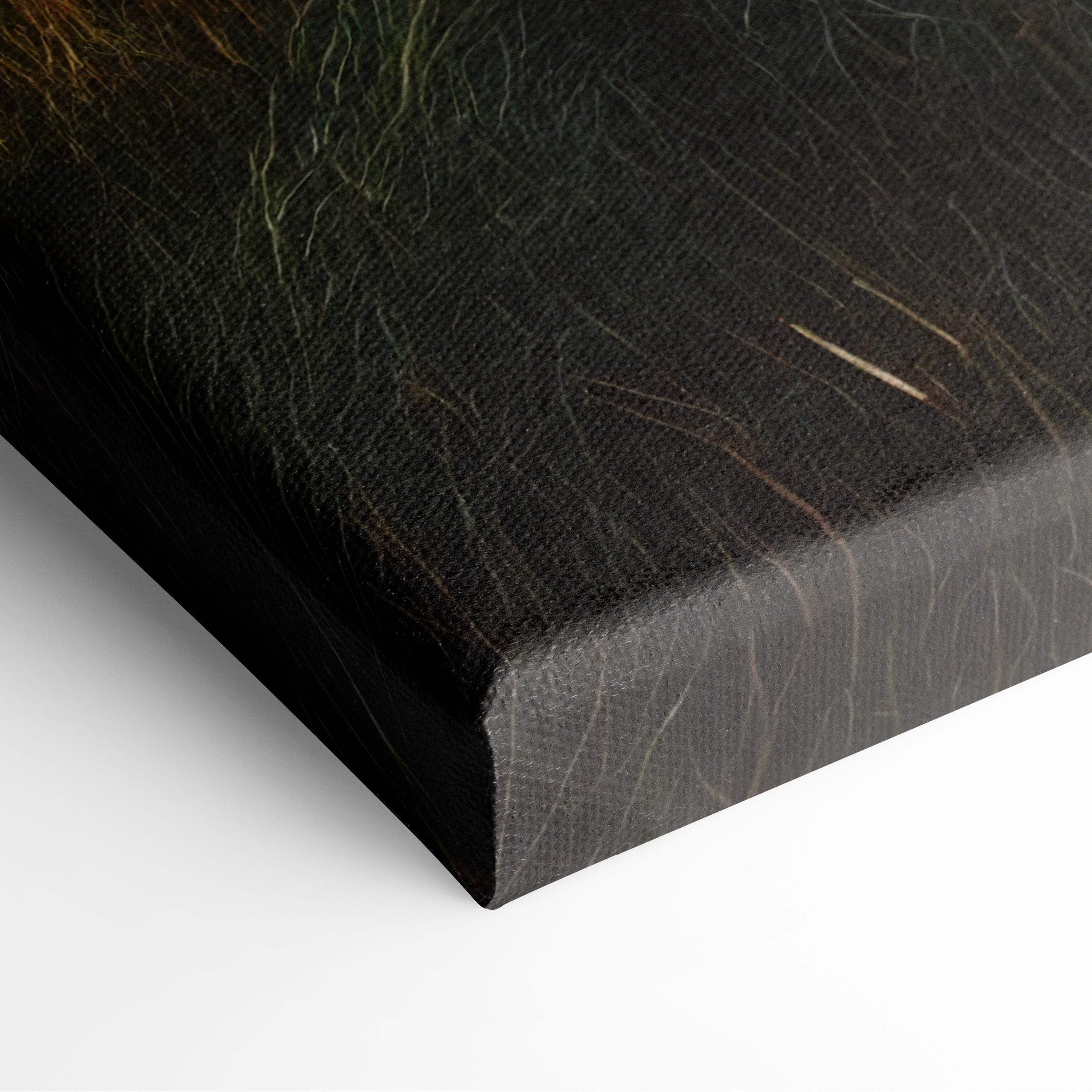 Black canvas print with textured surface and subtle greenish yellow streaks tornado over golden fields art