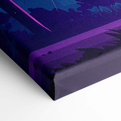 Neon lightning storm canvas art featuring a textured purple and navy blue abstract night sky print