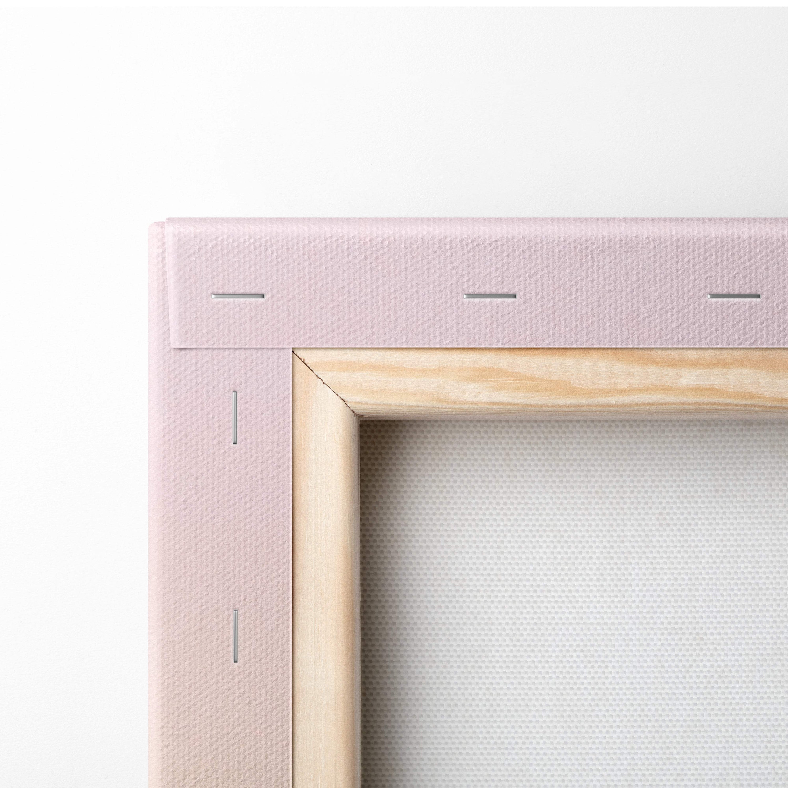 Contemporary floating man canvas wall art with soft pink canvas and light wood border for modern office decor