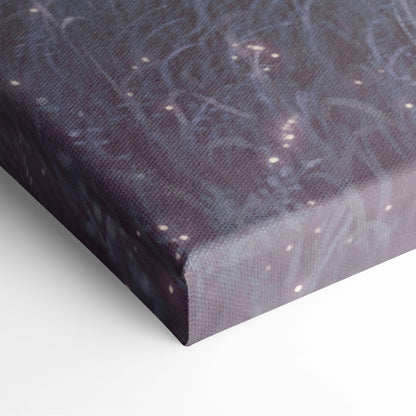 Dark purple contemporary floating man canvas wall art with cosmic design and subtle white speckles for modern decor
