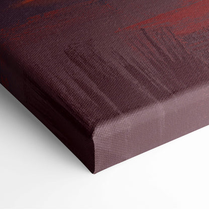 Vibrant sunset marsh painting style wall art with deep burgundy and reddish brown abstract brushstrokes on textured canvas