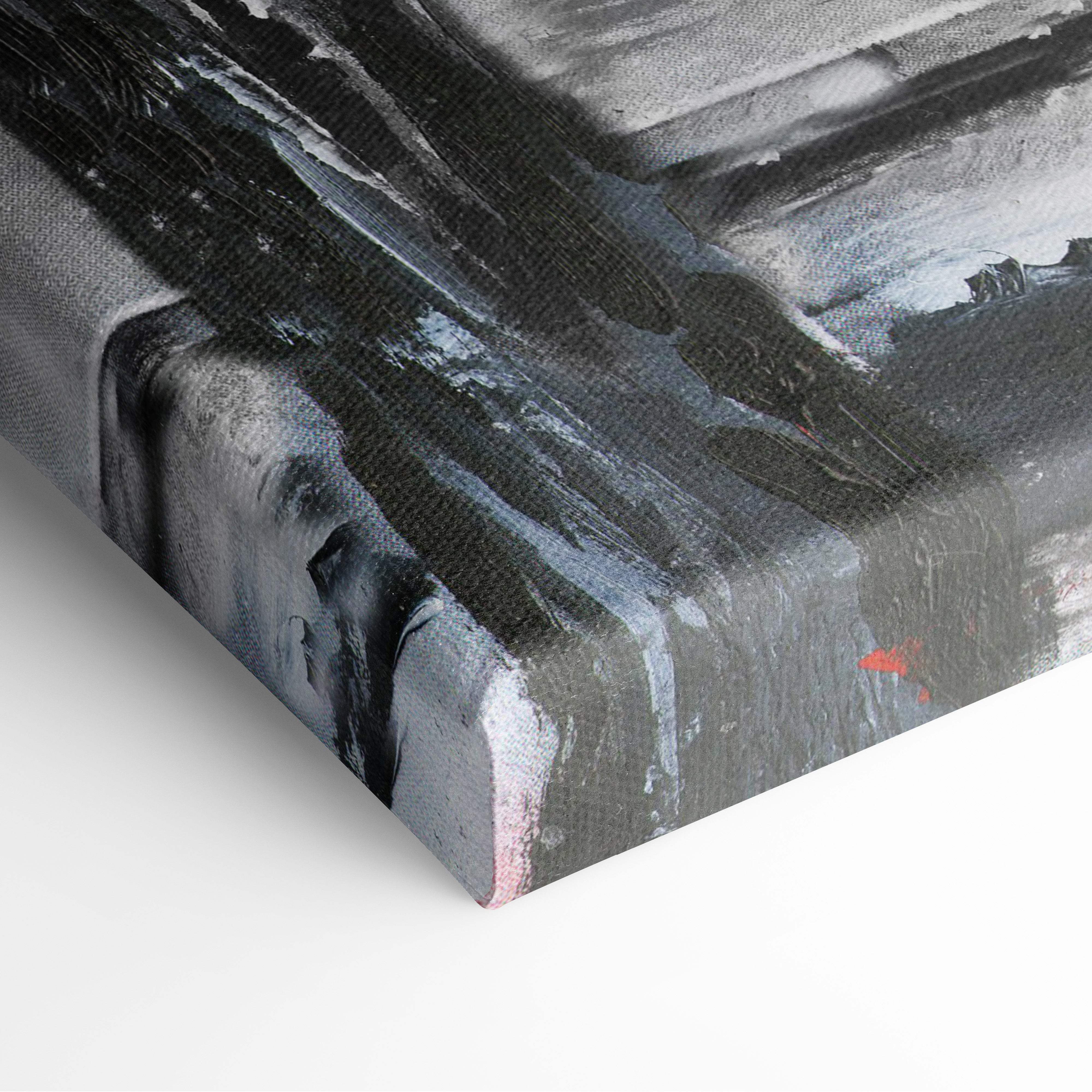 Abstract black and white canvas painting with textured brushstrokes in london romance style wall art print