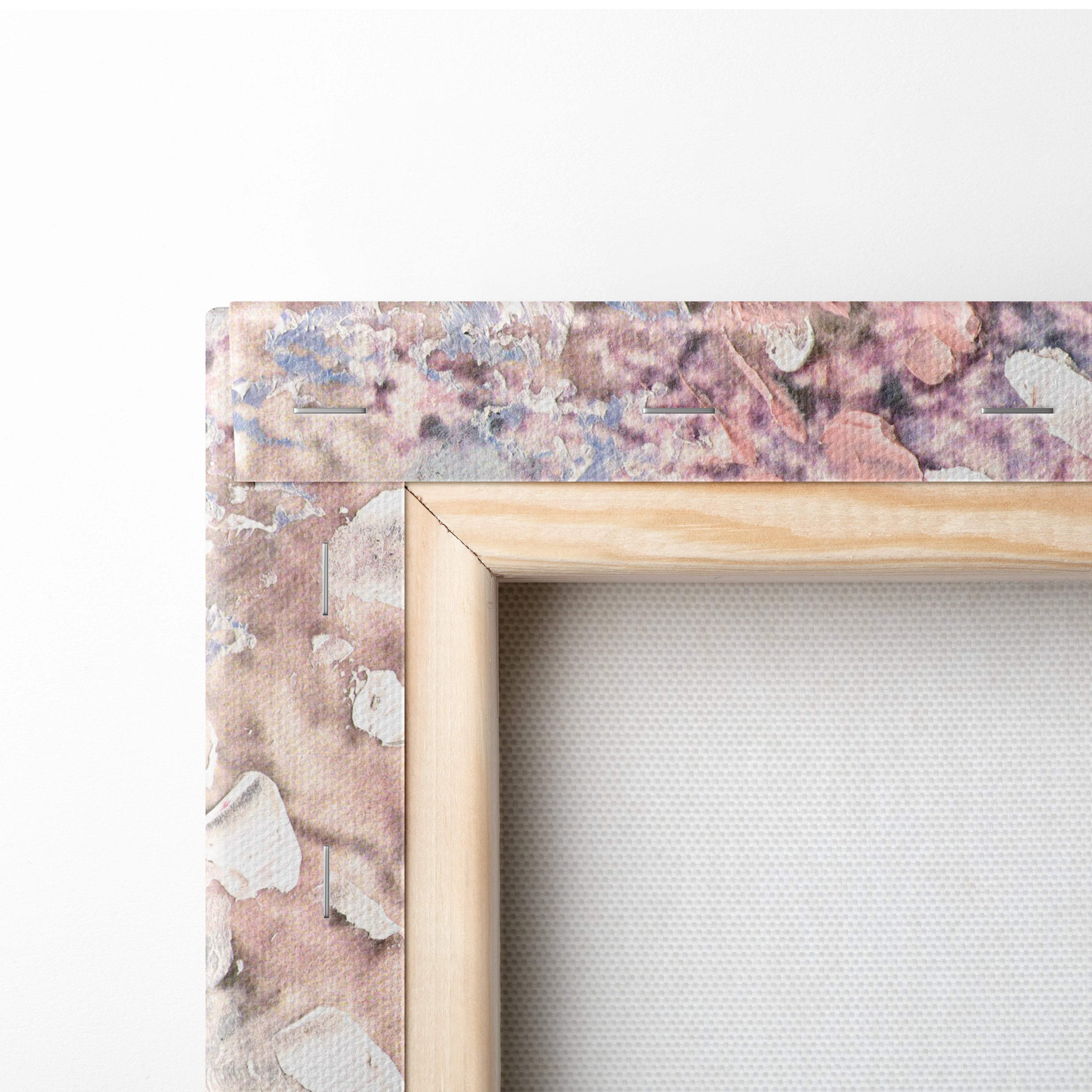 A rustic wooden frame with textured pink and gray watercolor finish for paris spring romance canvas wall art