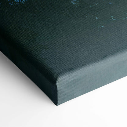 Dark green canvas with textured woven surface and raised edges for glowing blue waterfall canvas wall art print
