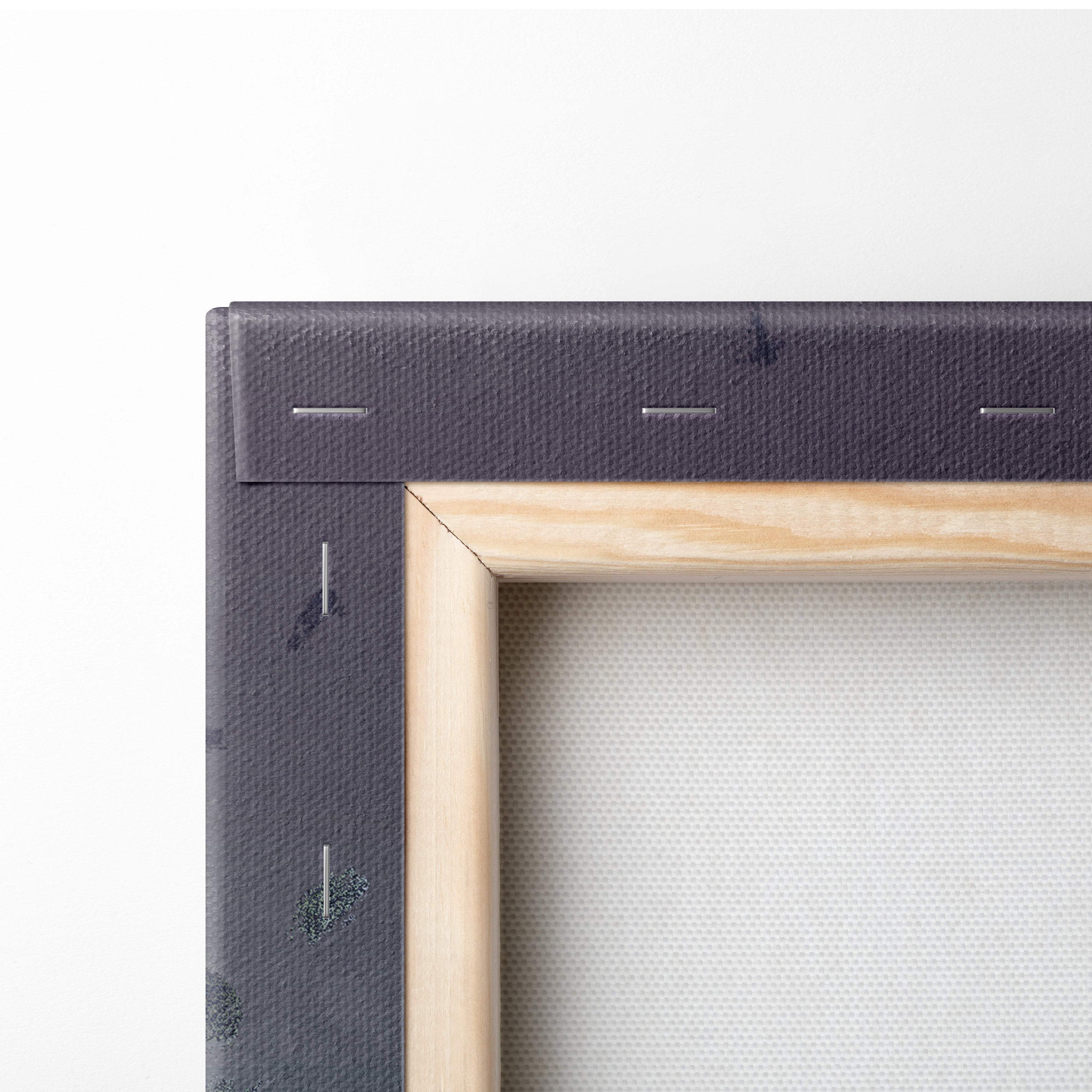 Dark gray canvas with light wood frame featuring surreal abstract mind control wall art in a modern sci-fi style