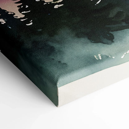 Watercolor night sky canvas wall art with deep blue and black tones, wrapped edges.