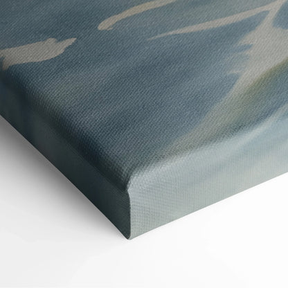 Watercolor ocean seascape canvas wall art with soft blue and gray waves on stretched canvas.