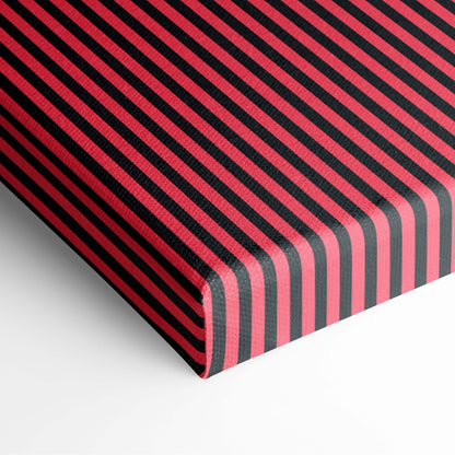 A red black girl pixel art canvas print with bold diagonal stripes in vibrant red and deep black for gothic decor
